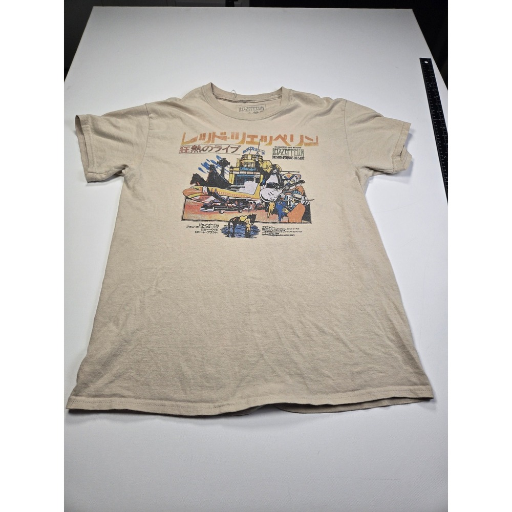 Led Zeppelin T-Shirt Mens Medium Tan Good Japanese Concert Poster Graphic Tee